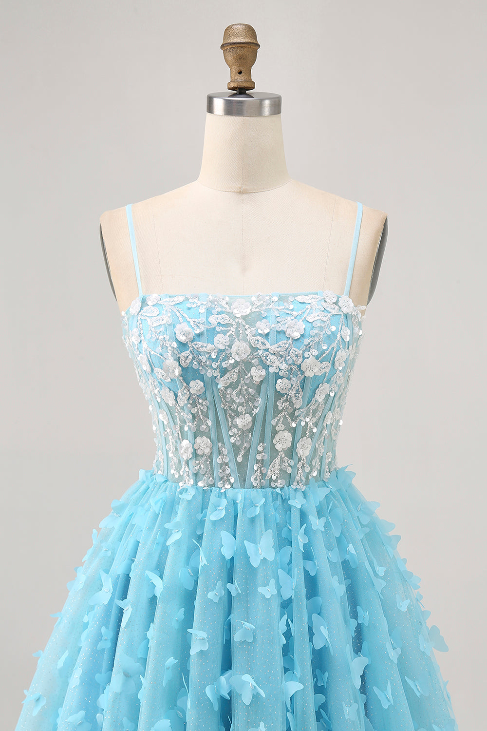 Blue A Line Appliques Butterfly Corset Cocktail Dress