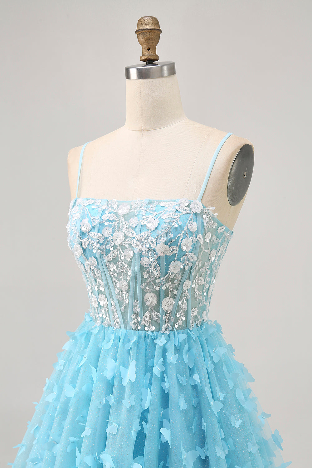 Blue A Line Appliques Butterfly Corset Cocktail Dress