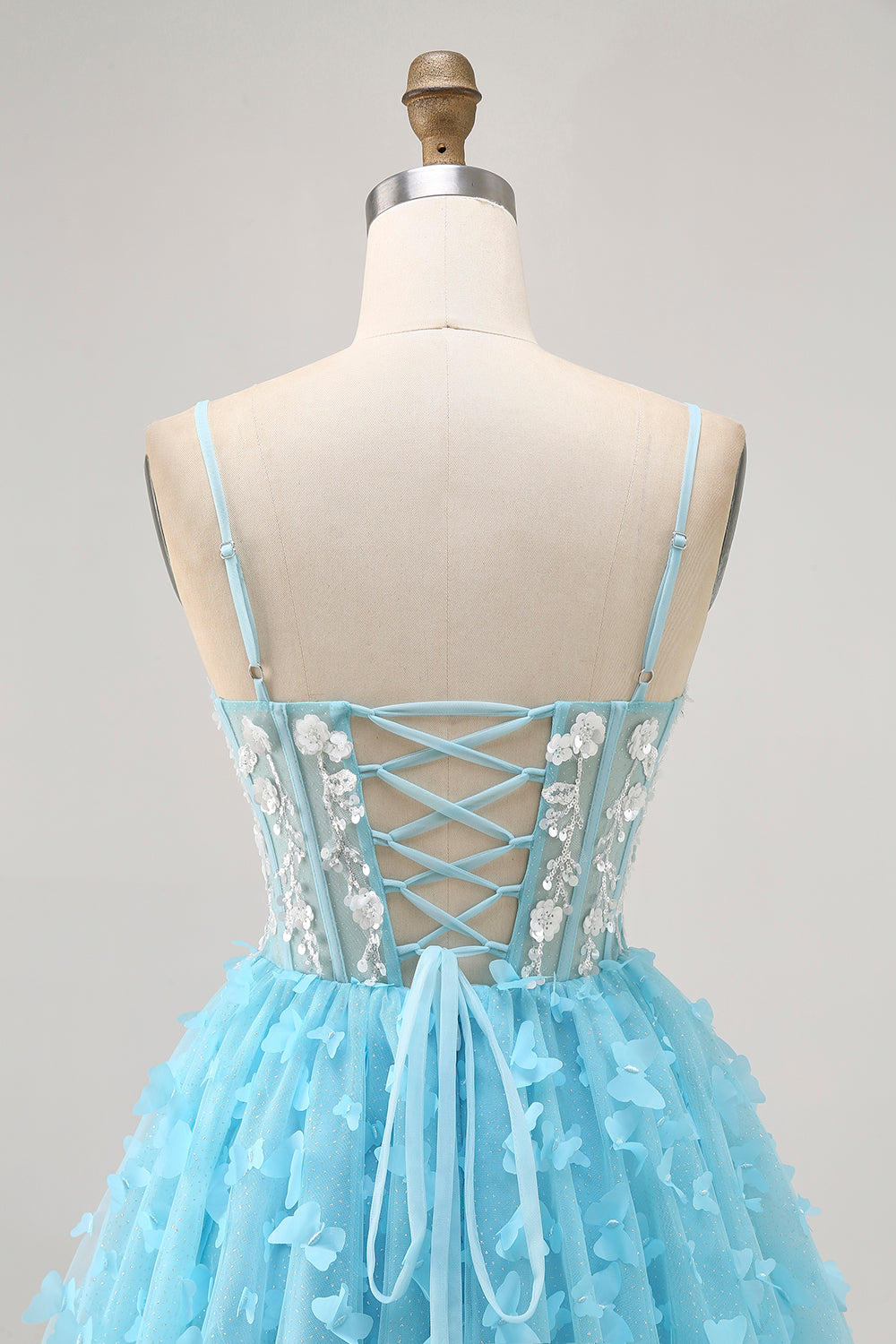 Blue A Line Appliques Butterfly Corset Cocktail Dress