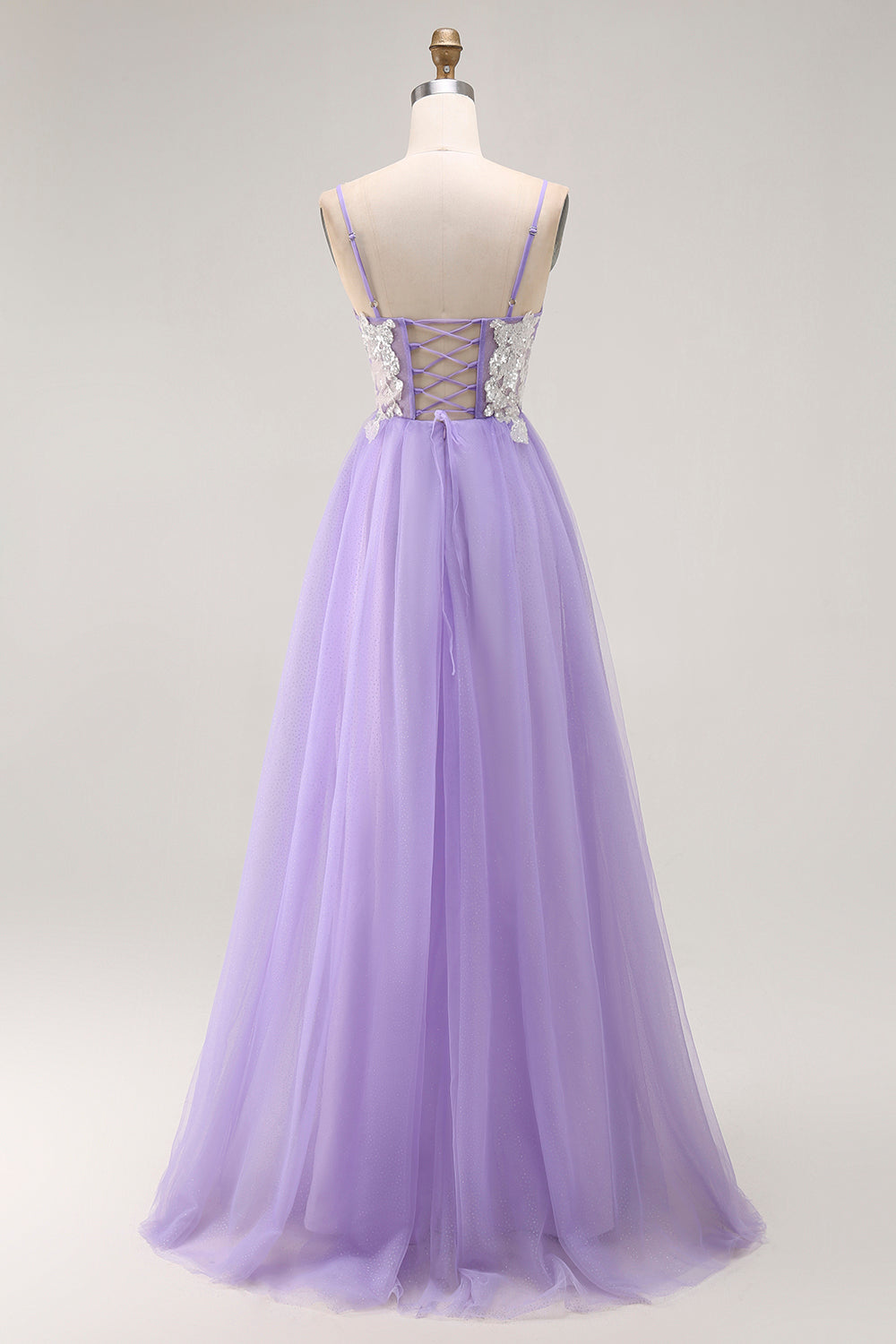 Purple A Line Appliqued Corset Long Prom Dress with Lace Up Back