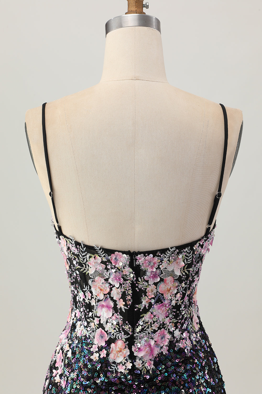 Sparkly Black Pink Flower Bodycon Corset Cocktail Dress with Sequins
