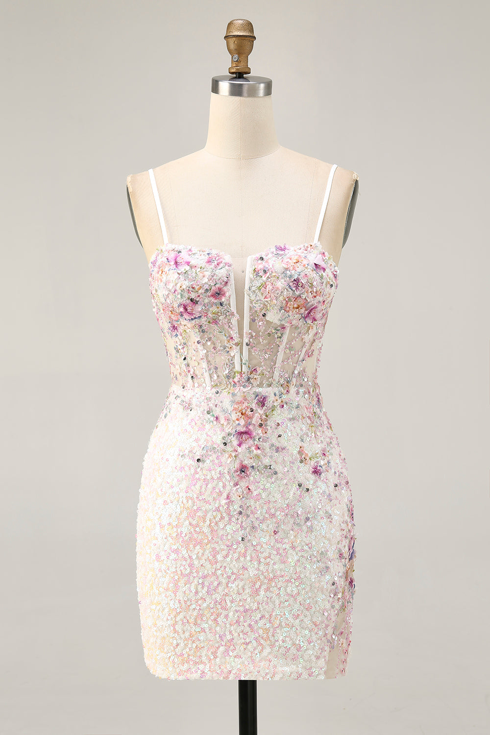 Sparkly Black Pink Flower Bodycon Corset Cocktail Dress with Sequins