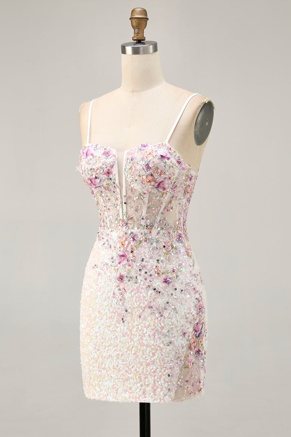 Sparkly Black Pink Flower Bodycon Corset Cocktail Dress with Sequins