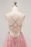 Sparkly Blush A-line Tulle Sequins Short Prom Dress with Lace Up Back