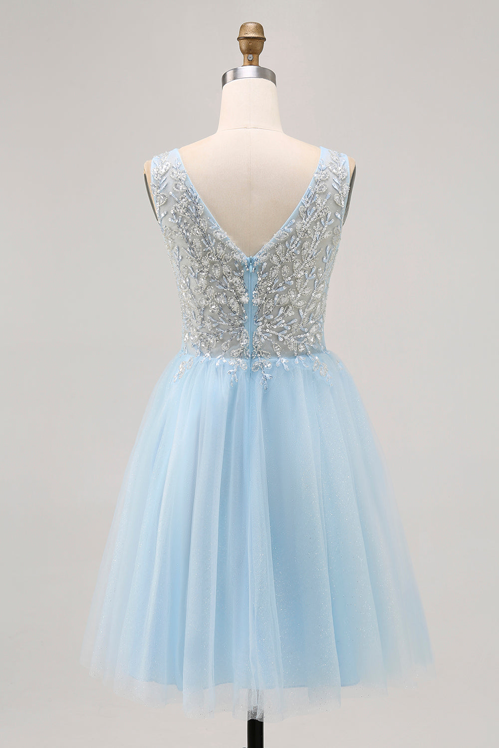 Sparkly Blue A-line Tulle Short Prom Dress with Sequins