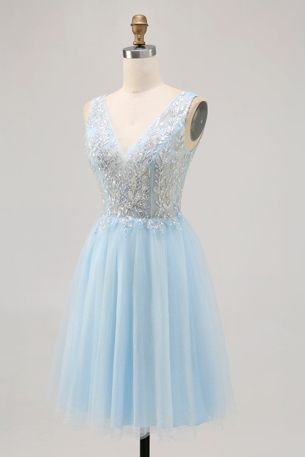 Sparkly Blue A-line Tulle Short Prom Dress with Sequins