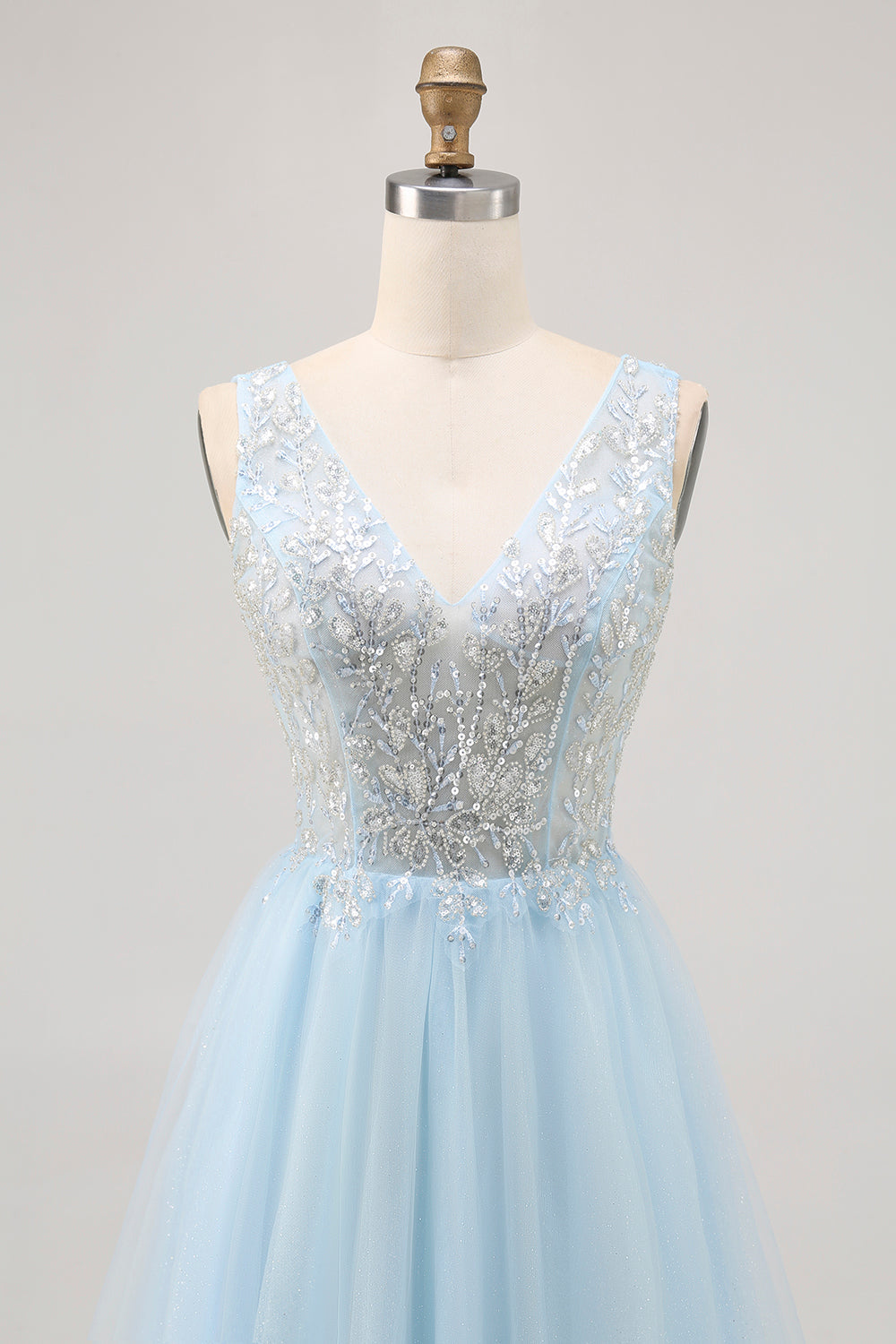 Sparkly Blue A-line Tulle Short Prom Dress with Sequins