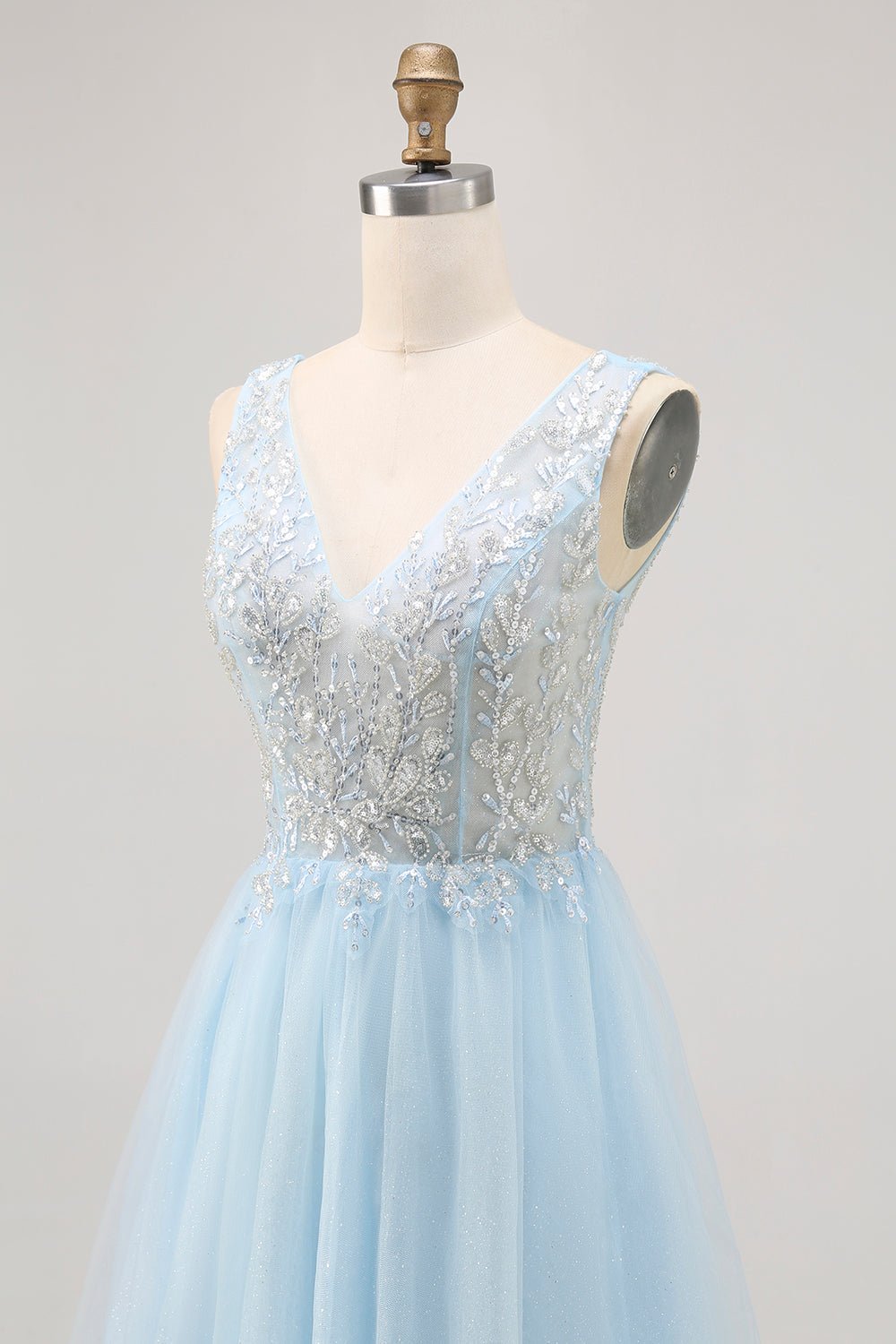 Sparkly Blue A-line Tulle Short Prom Dress with Sequins