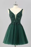 Sparkly Dark Green A Line V-Neck Short Prom Dress