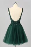 Sparkly Dark Green A Line V-Neck Short Prom Dress