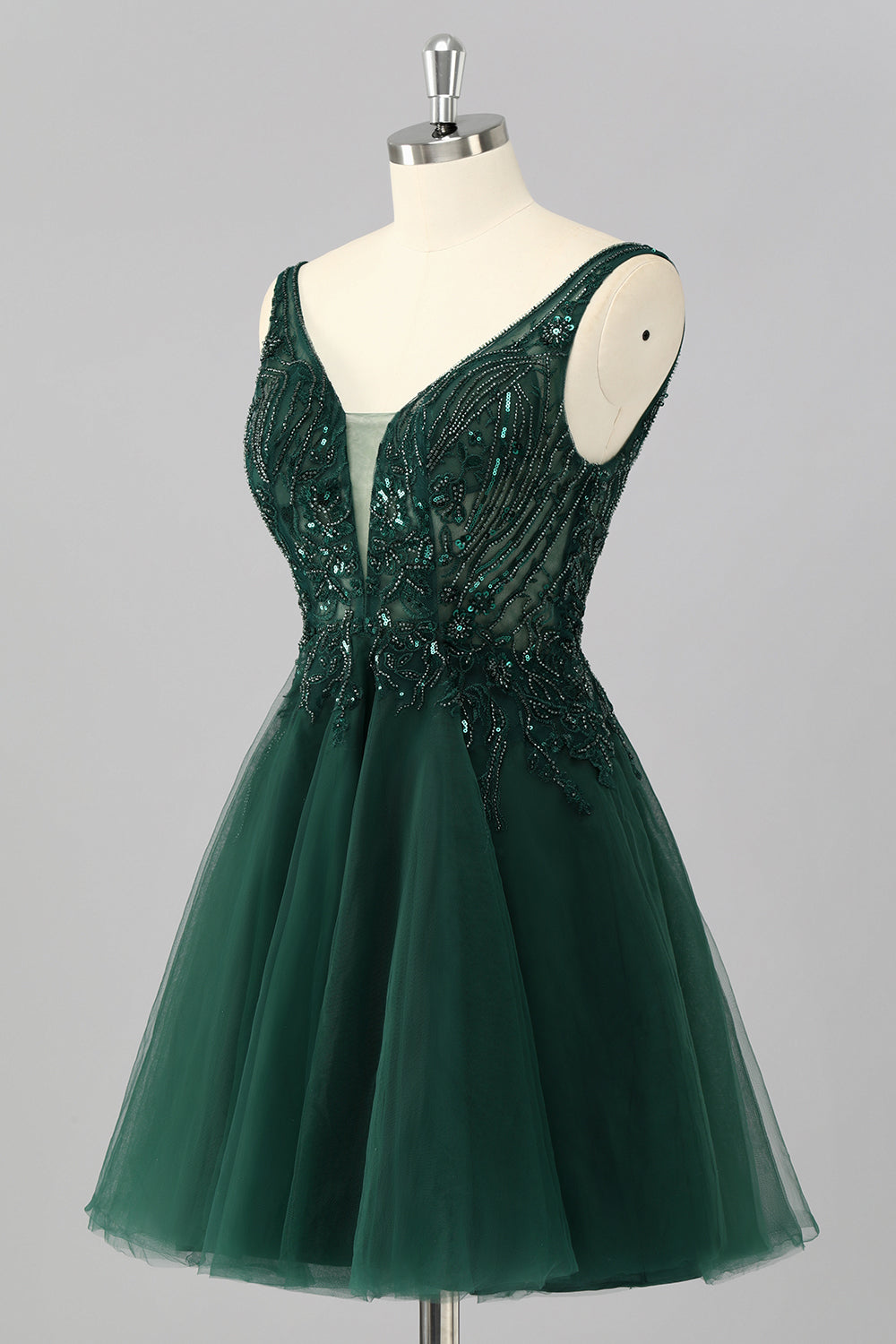 Sparkly Dark Green A Line V-Neck Short Prom Dress
