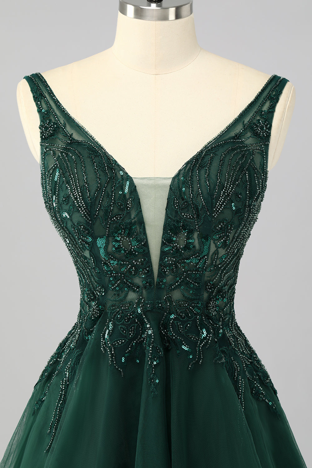 Sparkly Dark Green A Line V-Neck Short Prom Dress