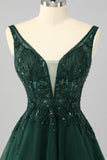 Sparkly Dark Green A Line V-Neck Short Prom Dress