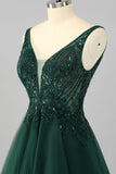 Sparkly Dark Green A Line V-Neck Short Prom Dress