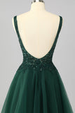 Sparkly Dark Green A Line V-Neck Short Prom Dress