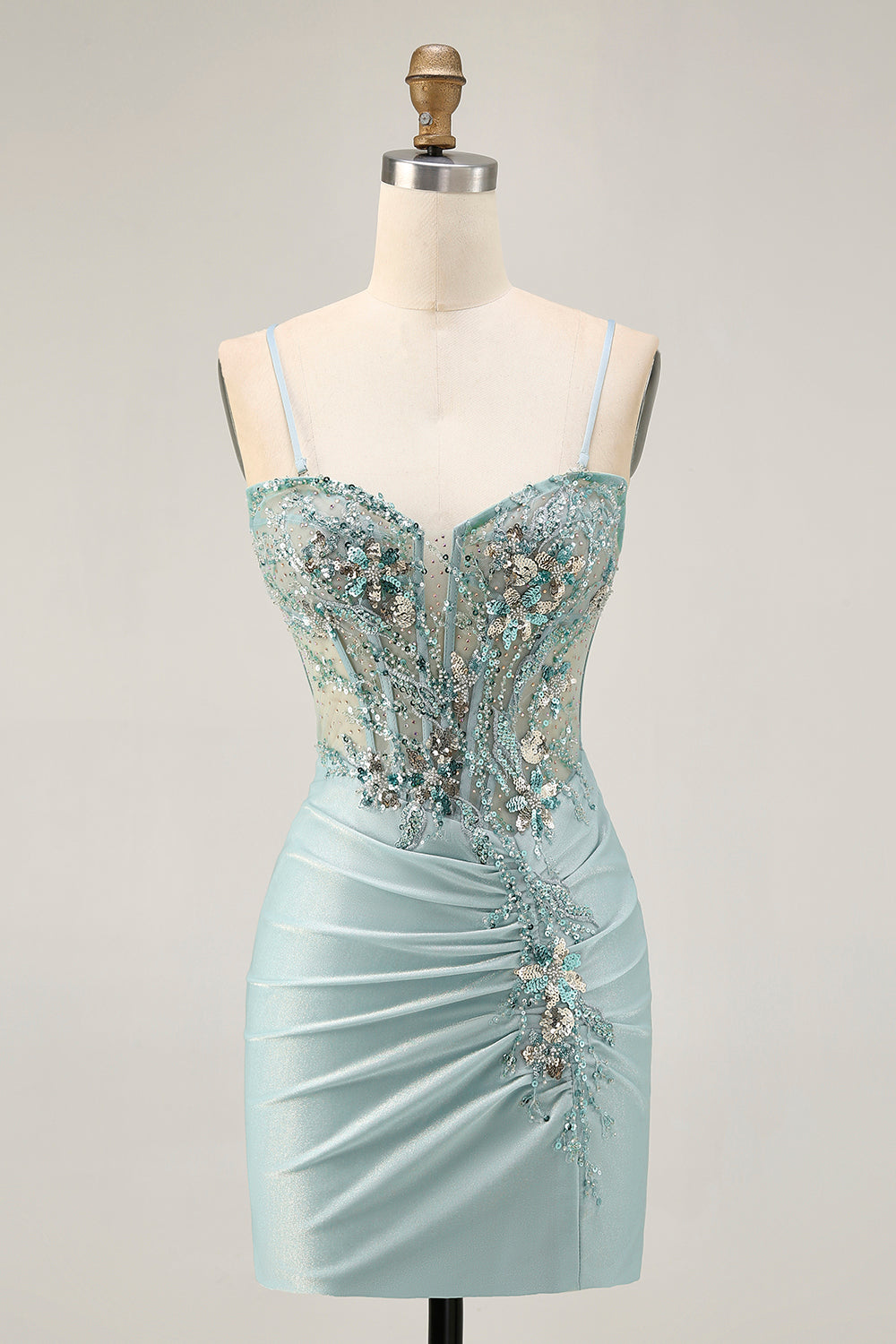 Grey Green Bodycon Strapless Cocktail Dress with Sequins