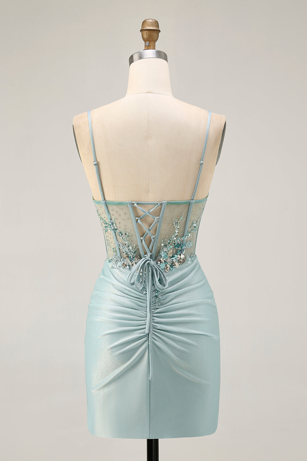 Grey Green Bodycon Strapless Cocktail Dress with Sequins