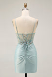 Grey Green Bodycon Strapless Cocktail Dress with Sequins