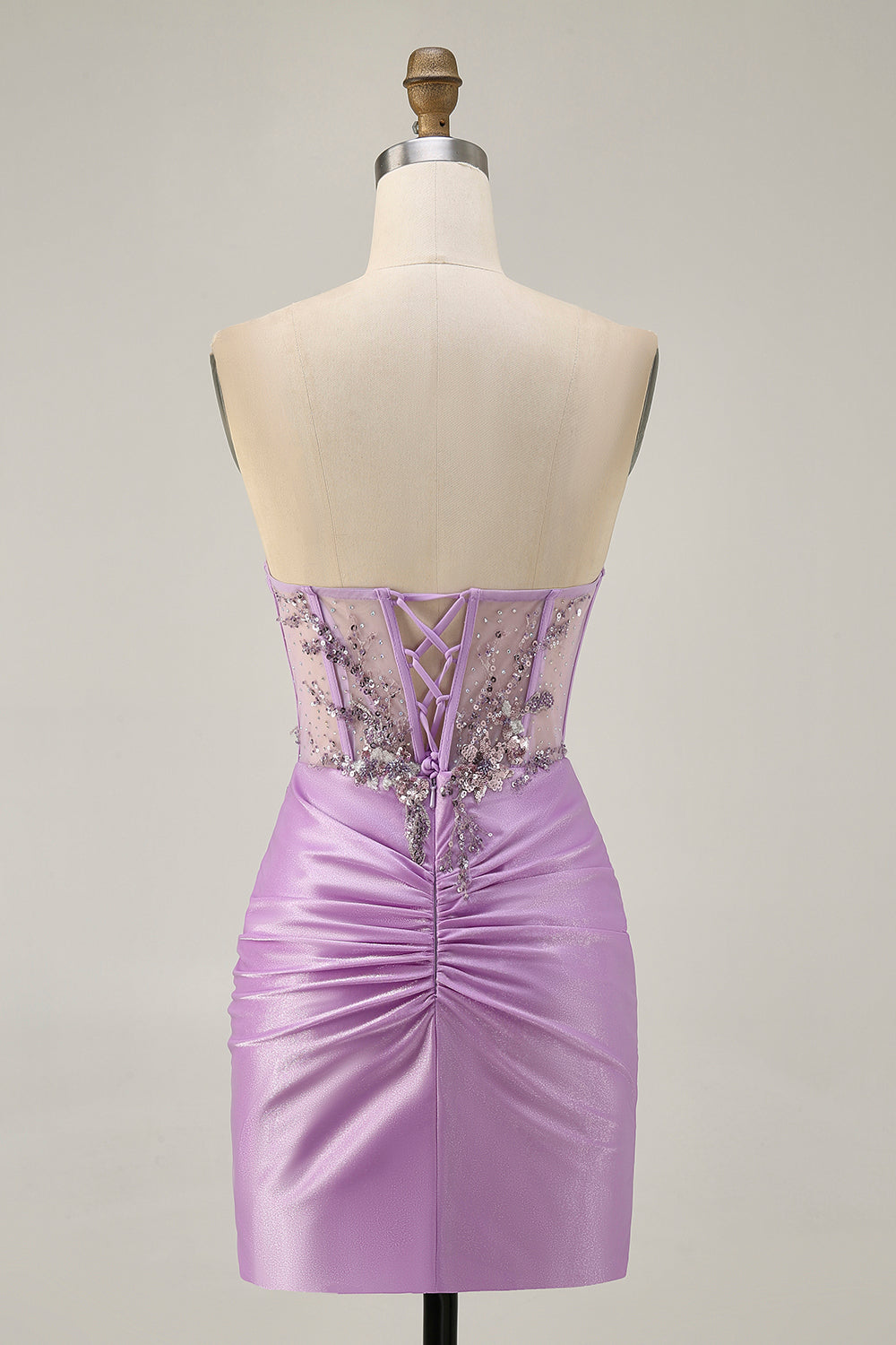 Sparkly Lilac Bodycon Strapless Short Prom Dress with Lace Up Back