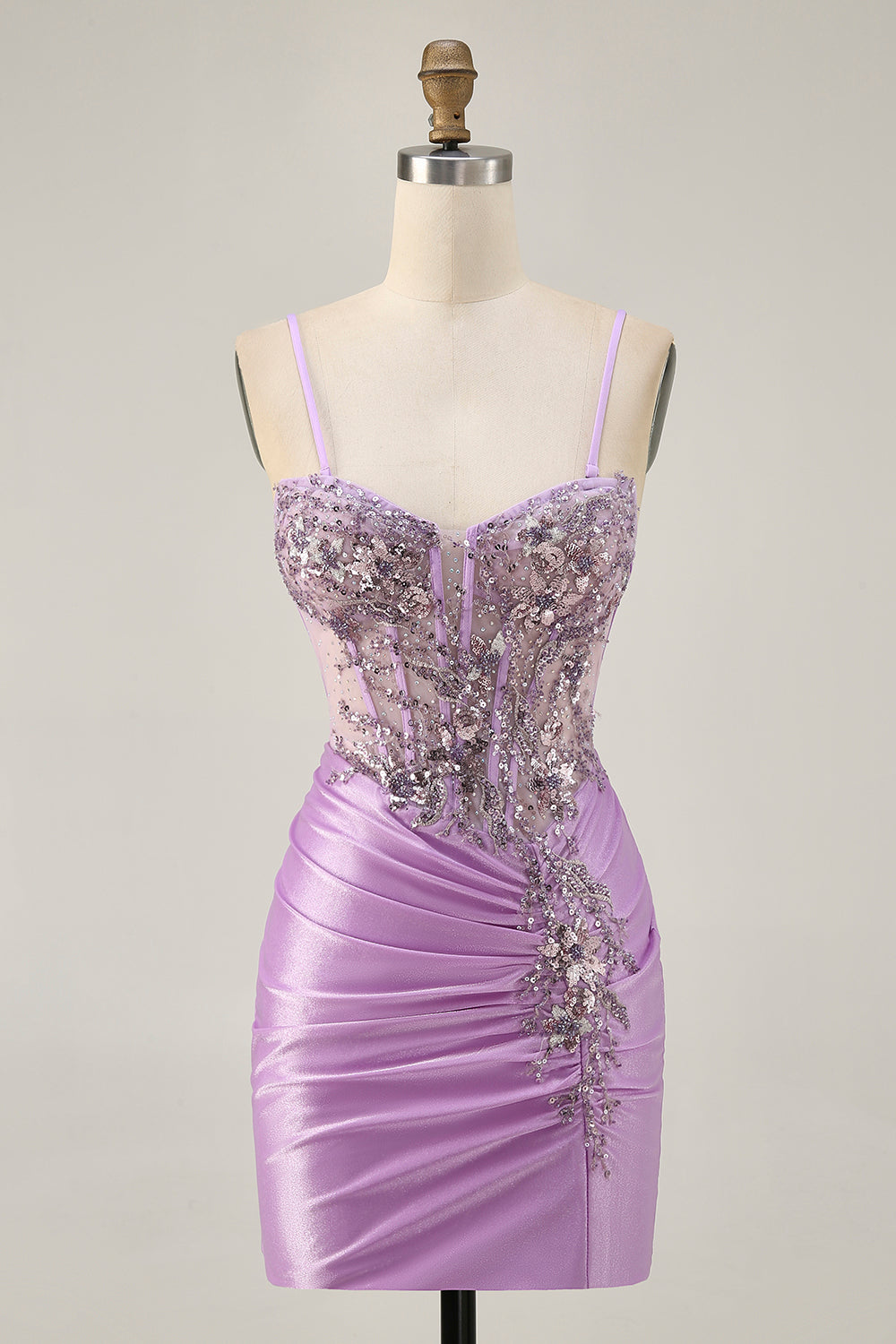 Sparkly Lilac Bodycon Strapless Short Prom Dress with Lace Up Back