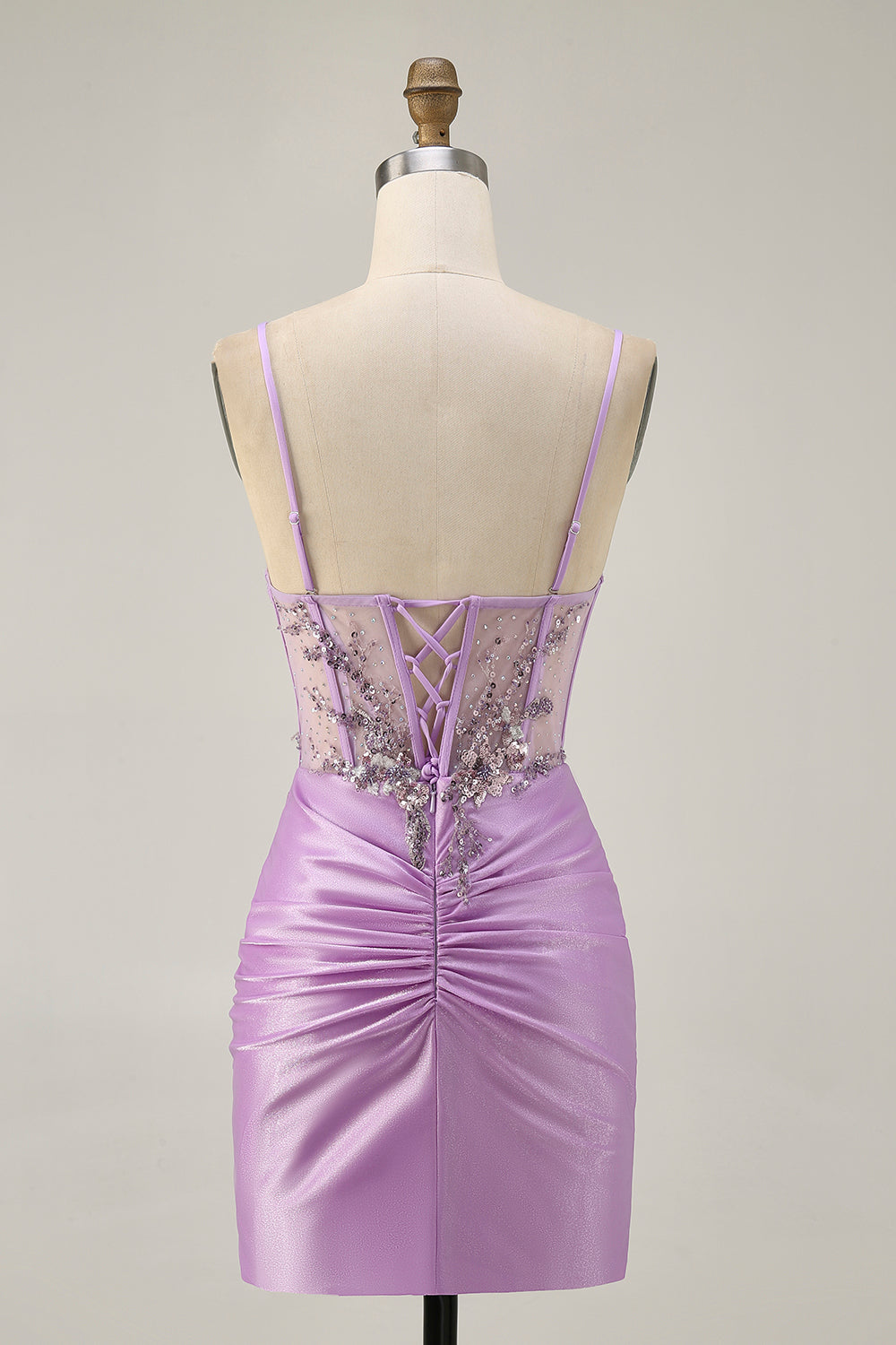 Sparkly Lilac Bodycon Strapless Short Prom Dress with Lace Up Back