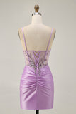 Sparkly Lilac Bodycon Strapless Short Prom Dress with Lace Up Back