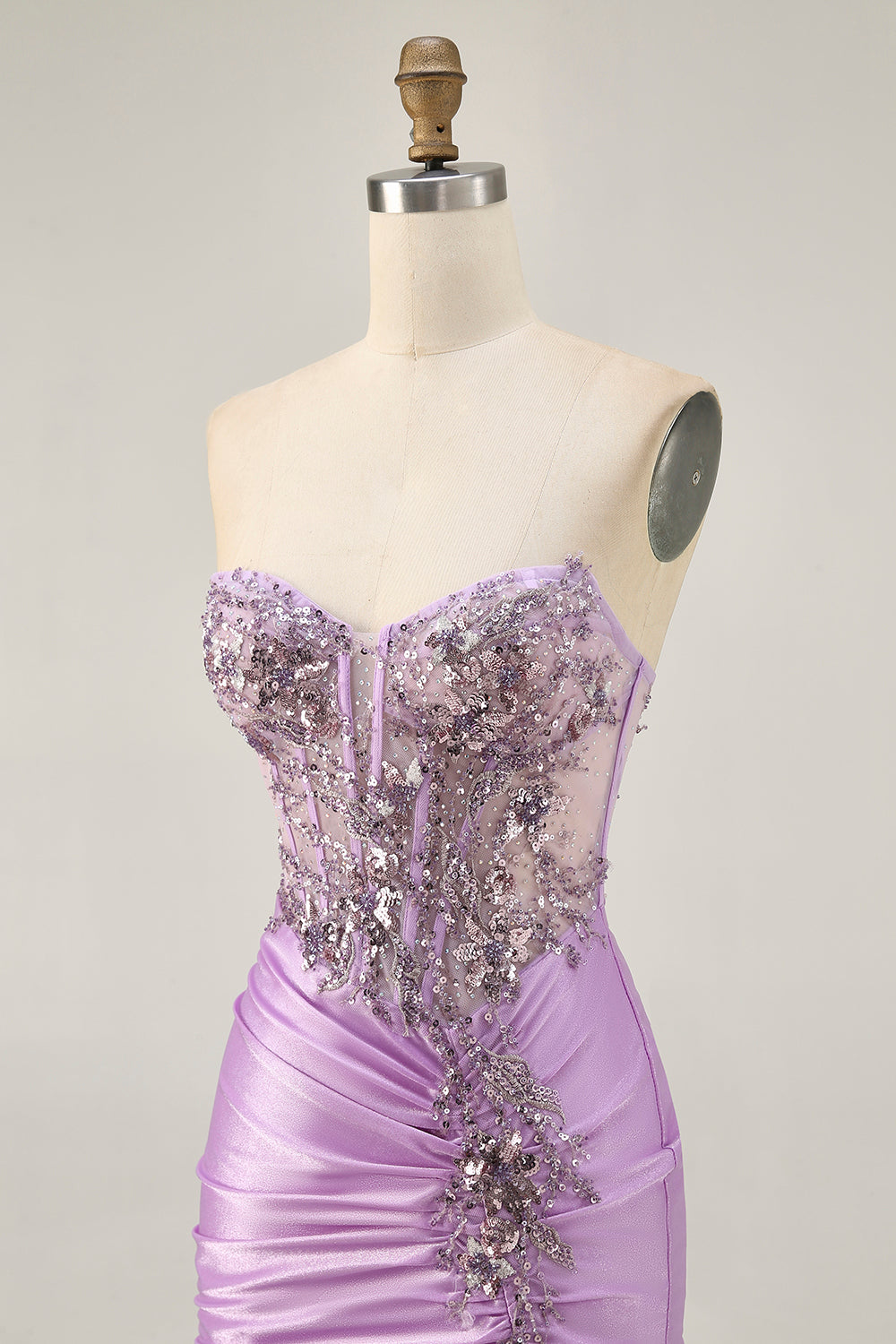 Sparkly Lilac Bodycon Strapless Short Prom Dress with Lace Up Back