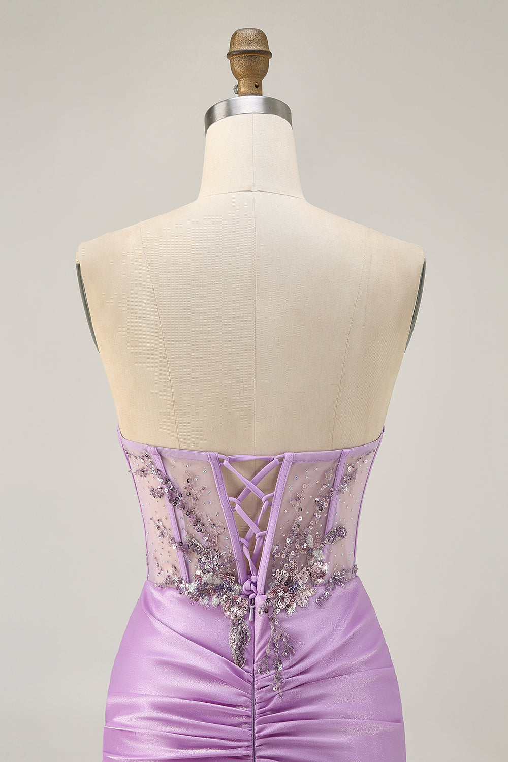 Sparkly Lilac Bodycon Strapless Short Prom Dress with Lace Up Back