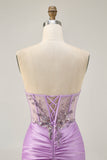 Sparkly Lilac Bodycon Strapless Short Prom Dress with Lace Up Back