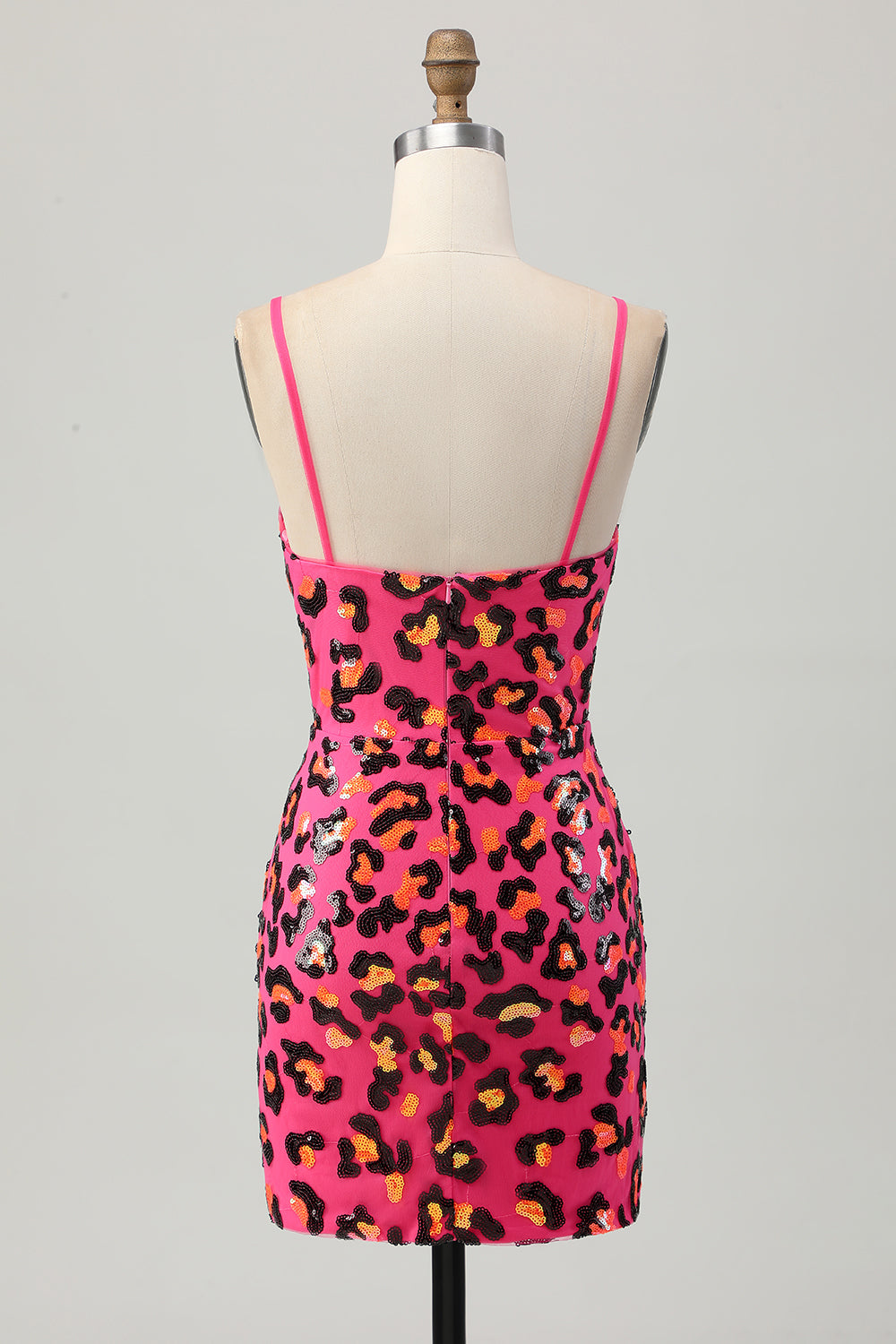 Fuchsia Bodycon Spaghetti Straps Sequins Short Prom Dress with Slit