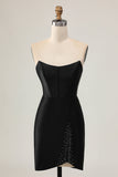 Black Corset Bodycon Cut Out Beaded Cocktail Dress