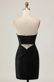 Black Corset Bodycon Cut Out Beaded Cocktail Dress