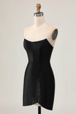 Black Corset Bodycon Cut Out Beaded Cocktail Dress