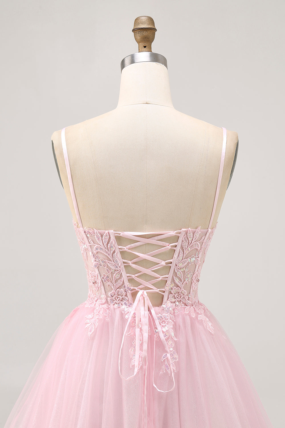 Pink A Line Corset Tulle Short Cocktail Dress with Appliques