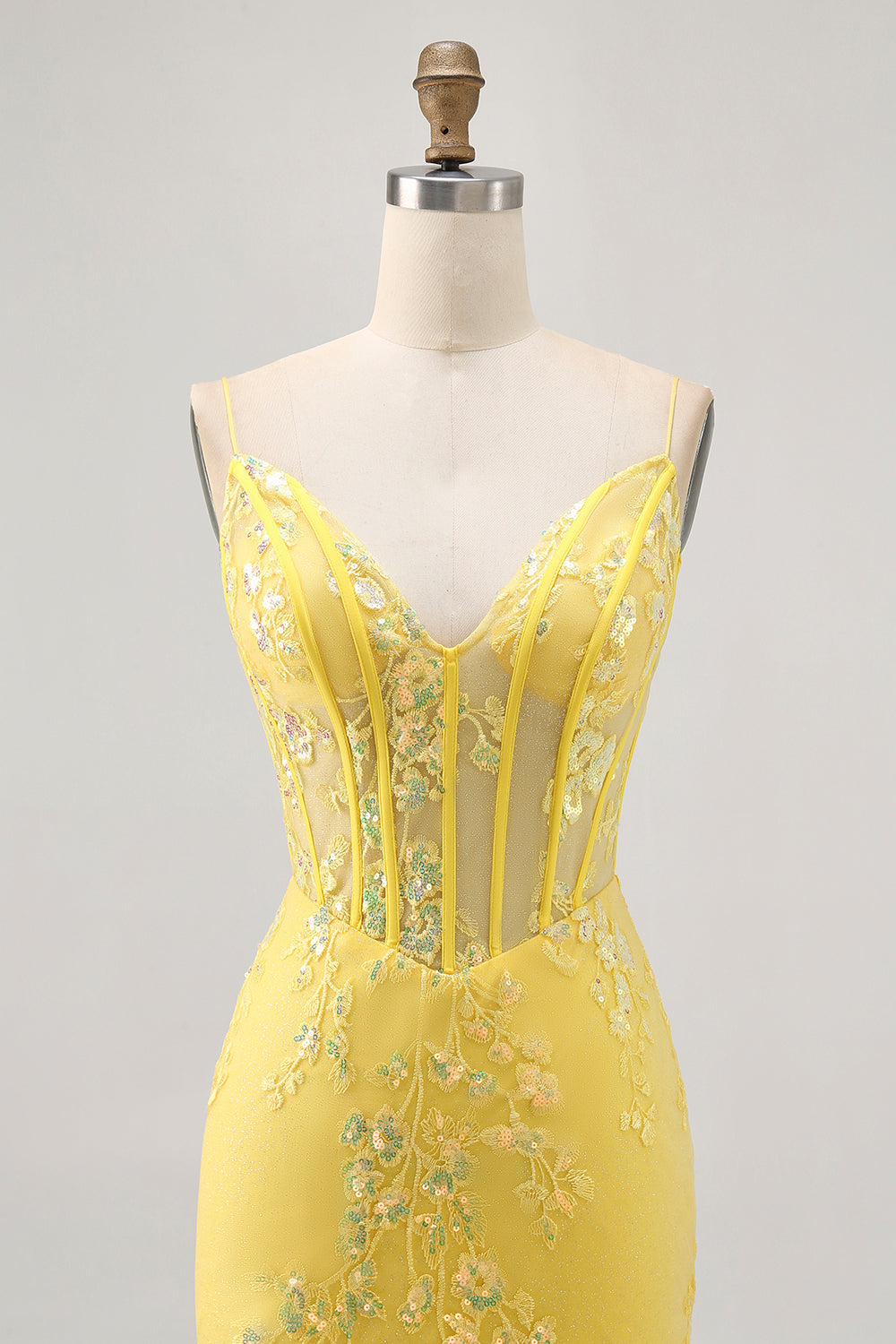 Floral Yellow Corset Tight Short Prom Dress with Sequins
