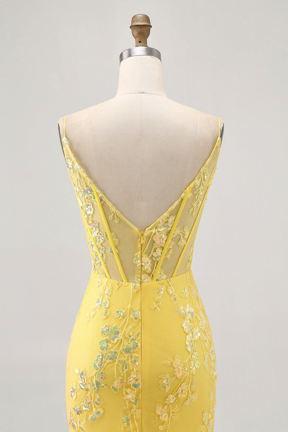 Floral Yellow Corset Tight Short Prom Dress with Sequins