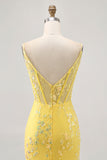 Floral Yellow Corset Tight Short Prom Dress with Sequins