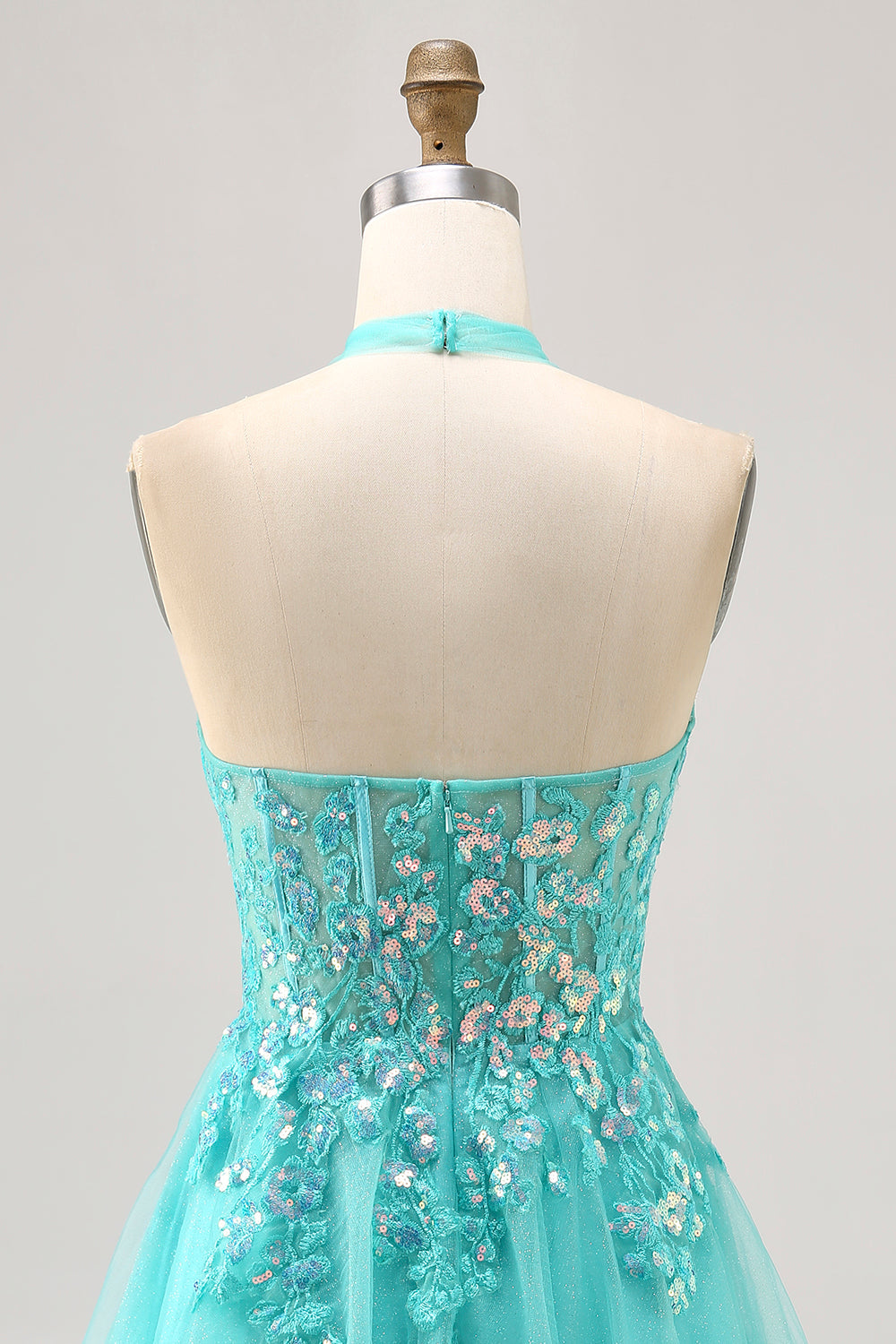 Halter Appliqued A Line Short Green Cocktail Dress