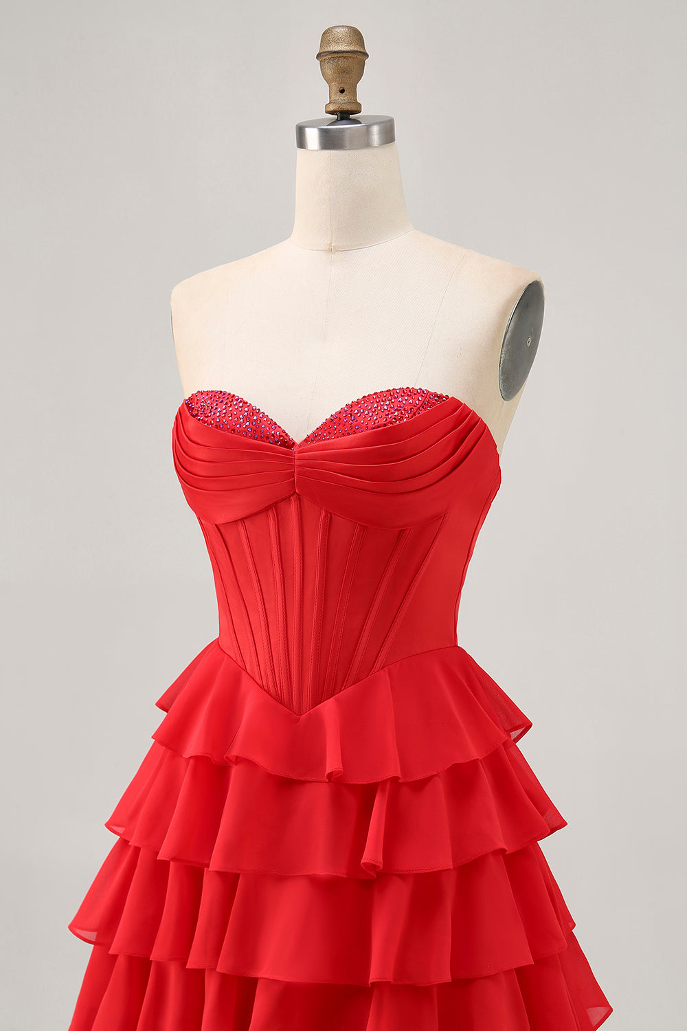 Strapless Red A Line Tiered Corset Short Prom Dress