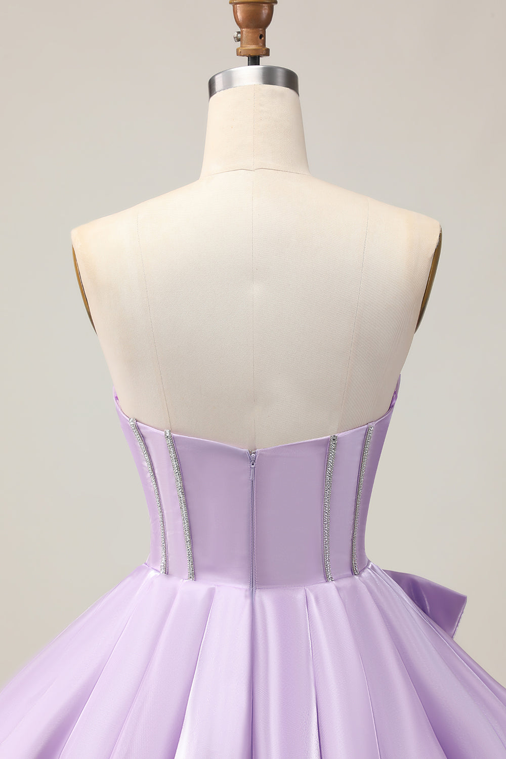 Sparkly Purple A-Line Strapless Sequins Short Prom Dress with Bow
