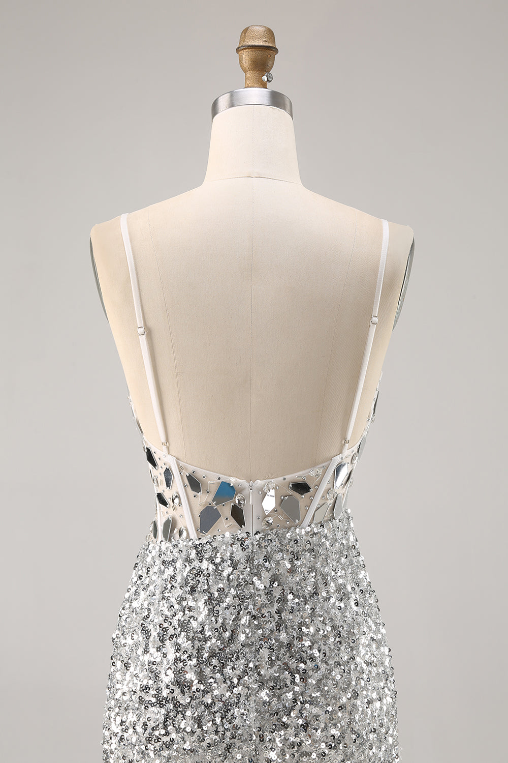 Corset Silver V Neck Bodycon Mirror Cocktail Dress