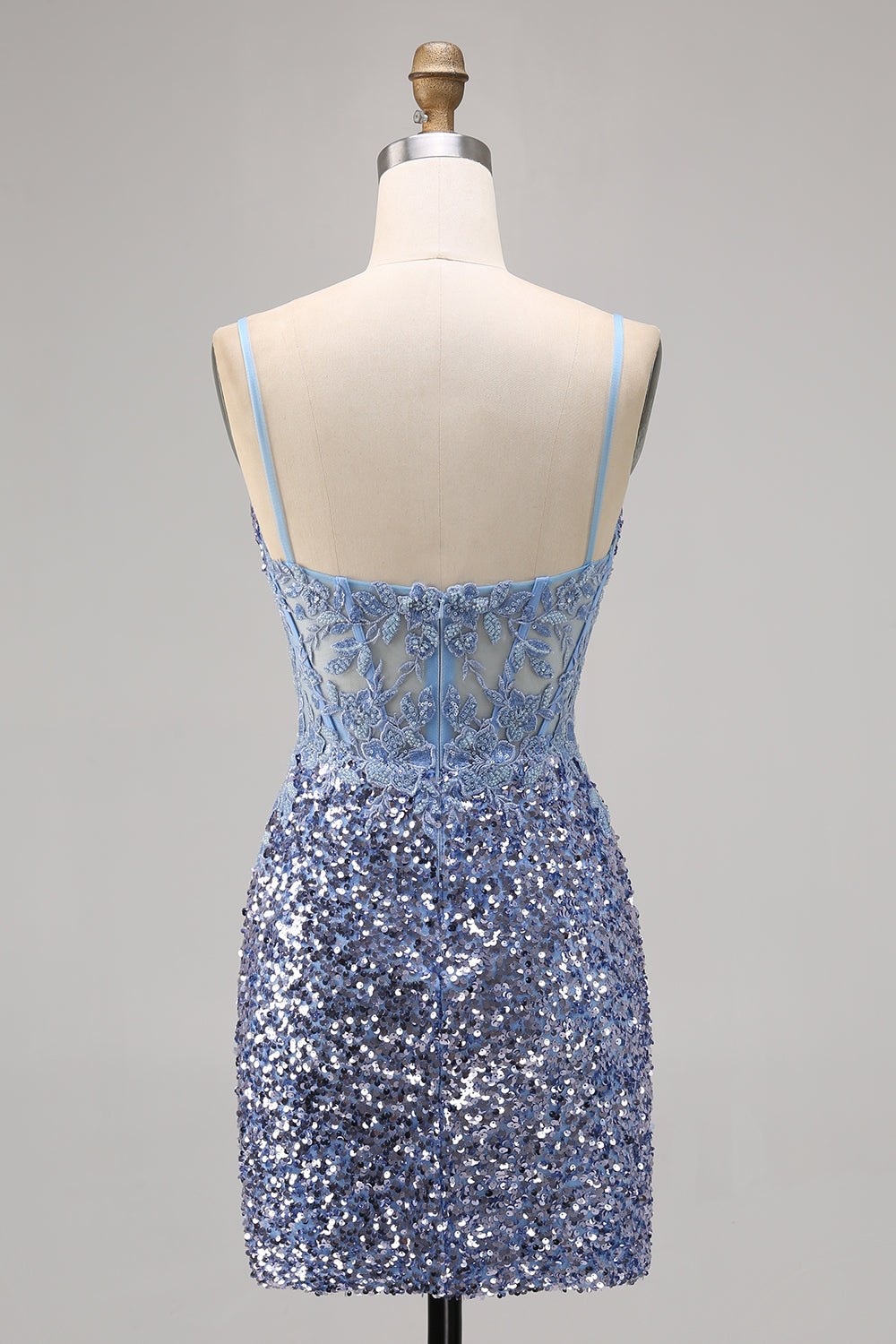 Corset Grey Blue Bodycon Sequin Cocktail Dress
