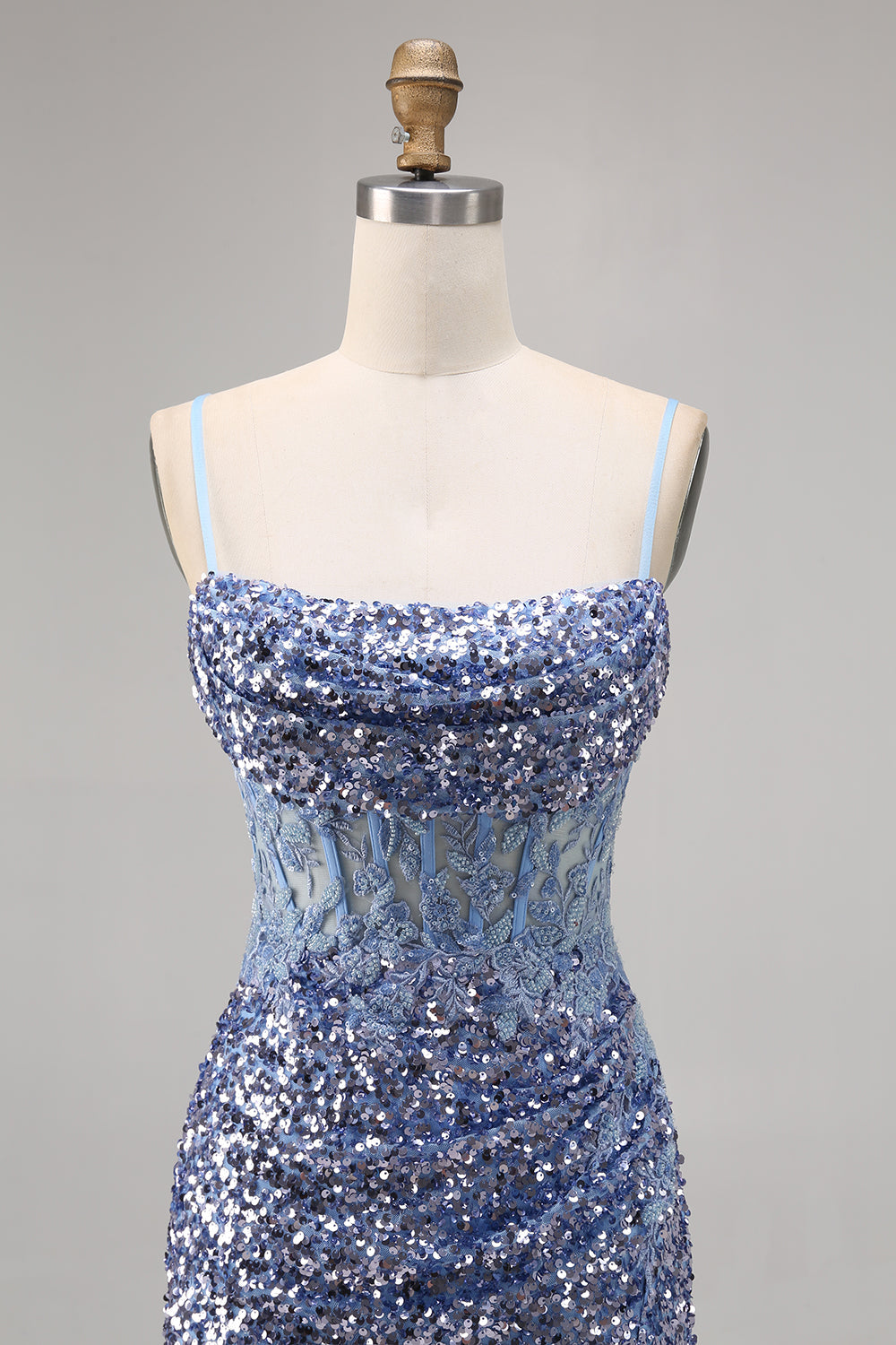 Corset Grey Blue Bodycon Sequin Cocktail Dress