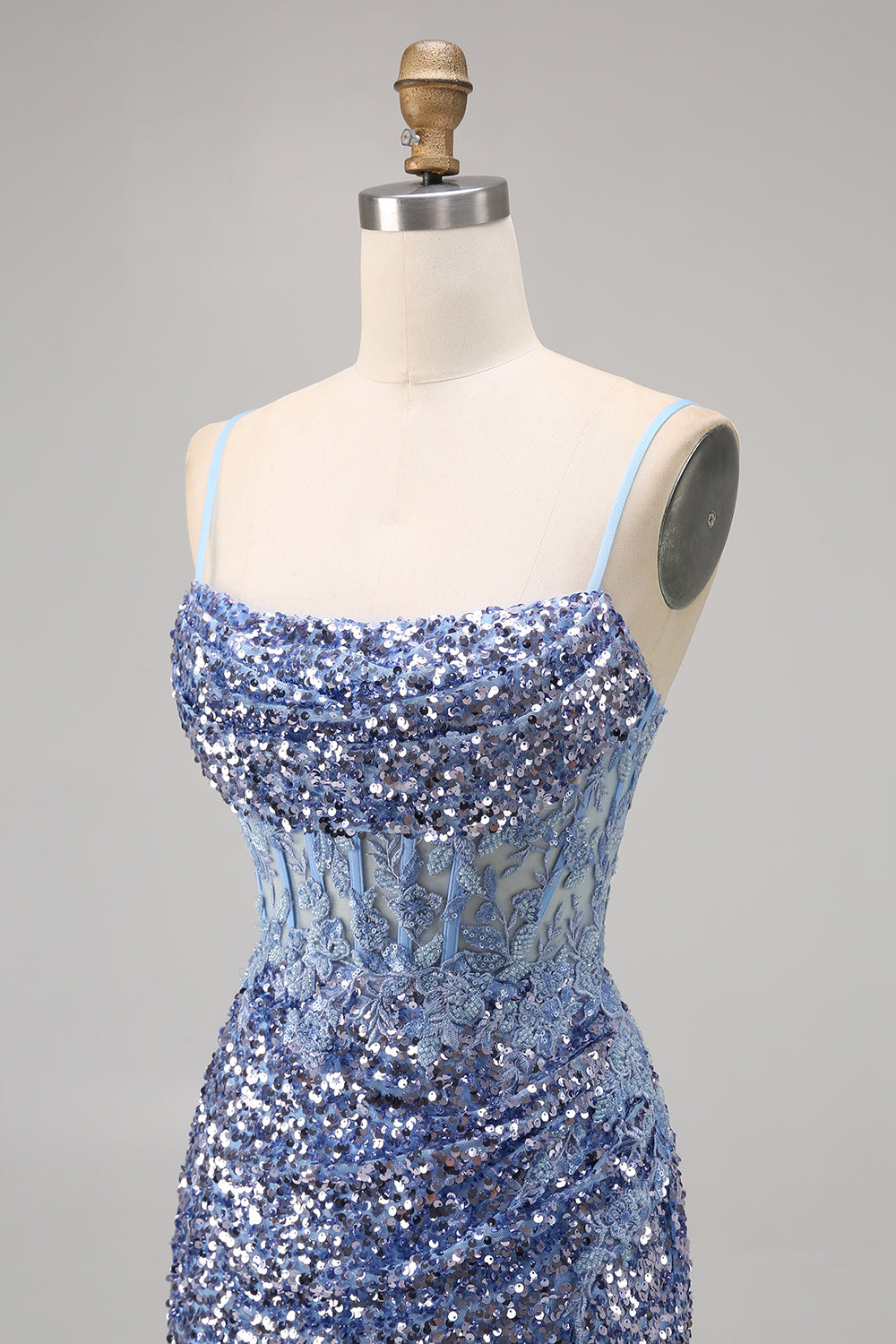Corset Grey Blue Bodycon Sequin Cocktail Dress