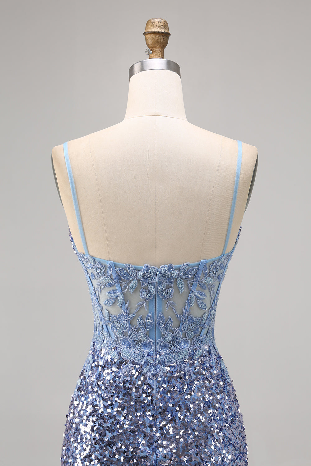 Corset Grey Blue Bodycon Sequin Cocktail Dress