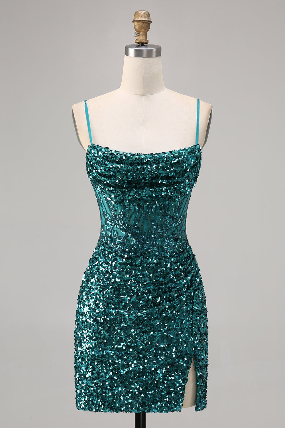 Corset Grey Blue Bodycon Sequin Cocktail Dress