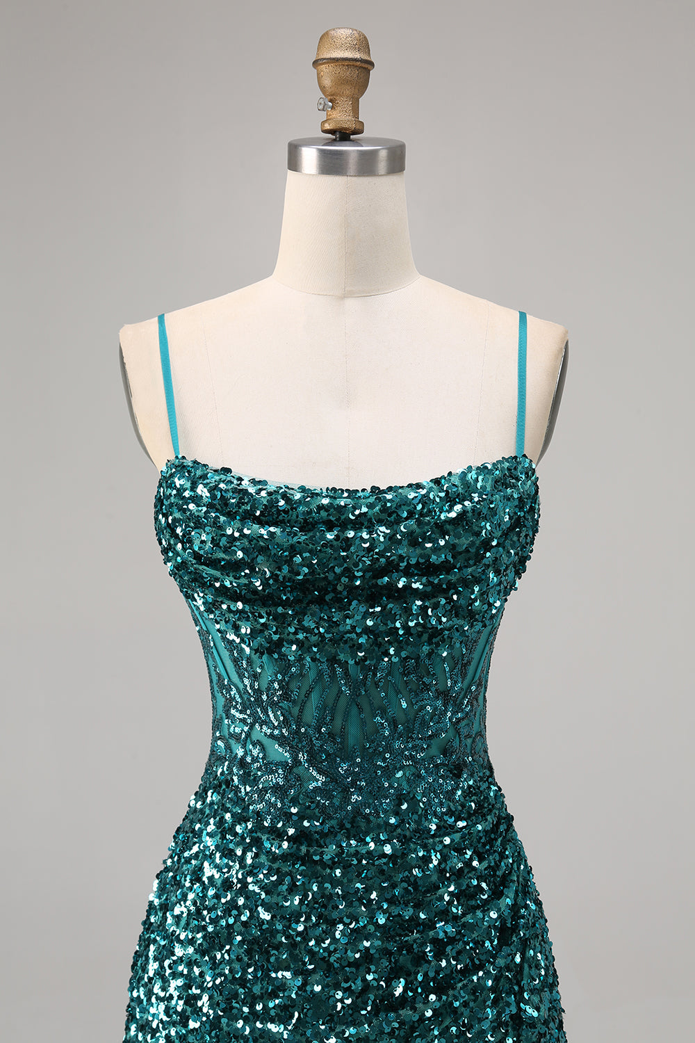 Corset Grey Blue Bodycon Sequin Cocktail Dress
