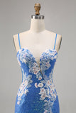 Sparkly Floral Blue Bodycon Sequin Cocktail Dress