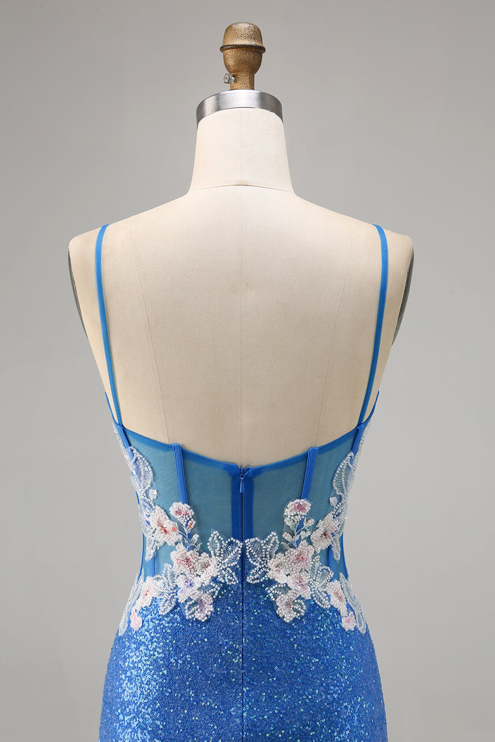 Sparkly Floral Blue Bodycon Sequin Cocktail Dress