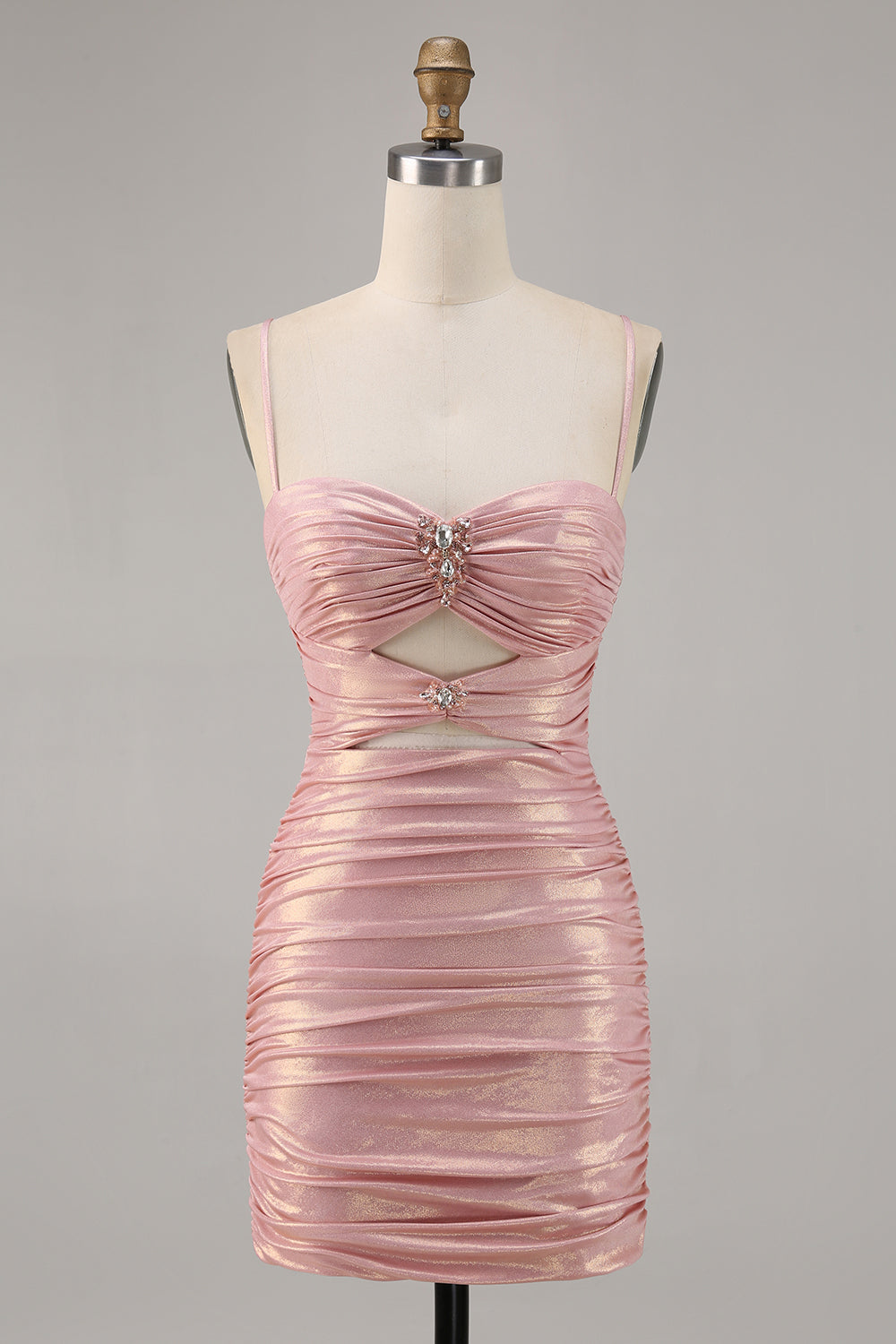 Blush Cut Out Ruched Tight Glitter Short Prom Dress
